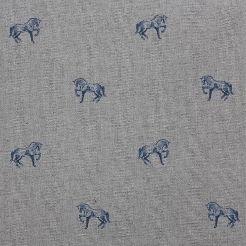Horse Blue Stone - Curtain fabric with blue pattern of horses