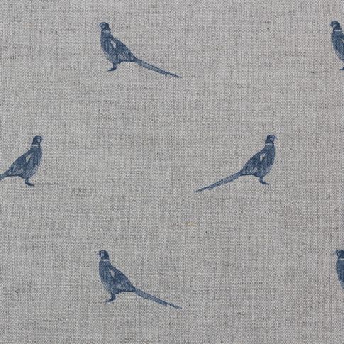 Pheasant Blue Stone - Curtain fabric with blue pattern of pheasants