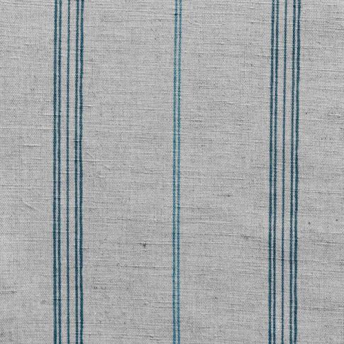 Elise Blue Stone- Linen Cotton mix curtain fabric, Blue Stone & Marine Blue stripes