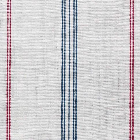 Elise Red-Ink-WHT - Linen curtain fabric, Red & Blue stripes