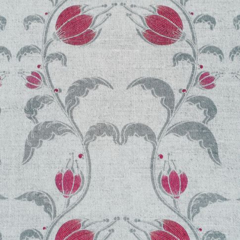 Dana Cherry - Curtain fabric with red / grey print