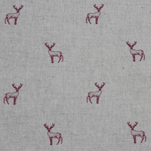 Deer Cherry - Curtain fabric with red pattern of deers