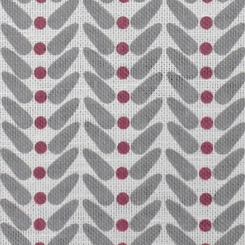 Hilda Cherry - White curtain fabric printed with Red and Grey