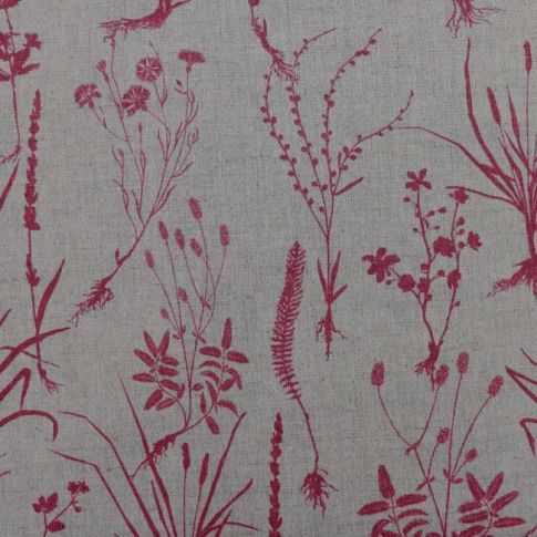 Iida Cherry- Fabric for curtains, Red Botanical Print
