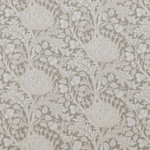 Katarina Clay - White linen fabric with Grey floral print
