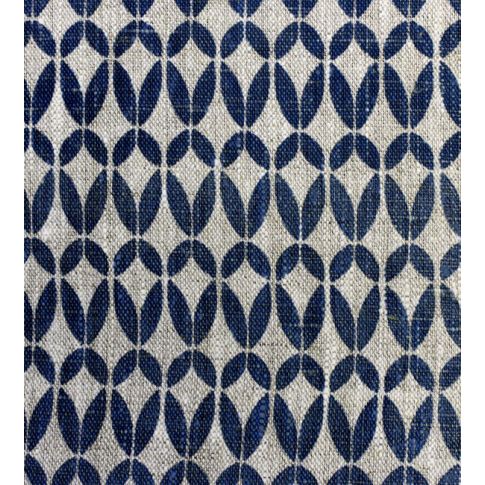 Siruna Deep Blue - Natural curtain fabric, Dark Blue contemporary print