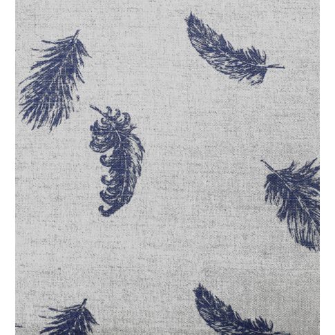 Feathers Deep Blue - Blue feathers print on Linen Cotton fabric