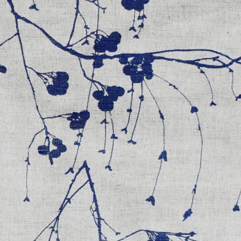 Berry Deep Blue - Botanical Dark Blue print on Linen Cotton fabric