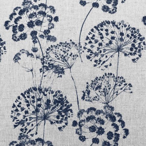 Erleen-Nat Deep Blue - Curtain fabric with Dark Blue botanical print