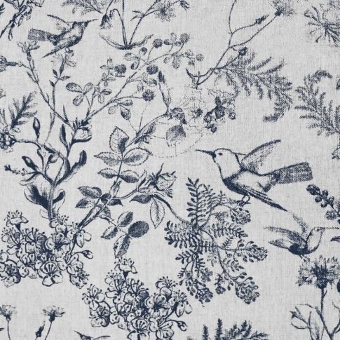 Marianne-INV Deep Blue- Curtain fabric with Dark Blue botanical print