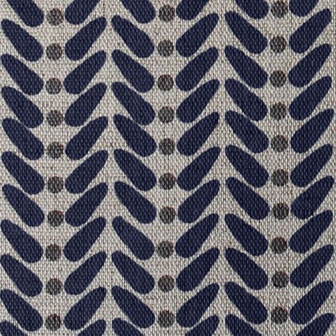 Hulda Deep Blue - Natural Fabric printed with Dark Blue and Grey