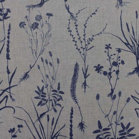Iida Deep Blue- Fabric for curtains, Blue Botanical Print
