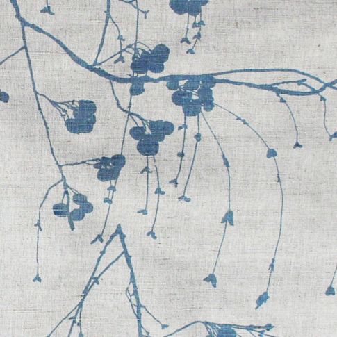 Berry Denim - Botanical Blue print on Linen Cotton fabric