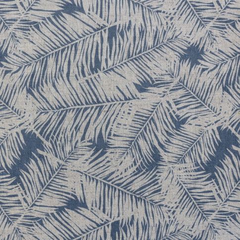 Gabi Denim - Curtain fabric, abstract Blue botanical leaf pattern