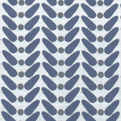Hilda Denim - White curtain fabric printed with Blue and Grey