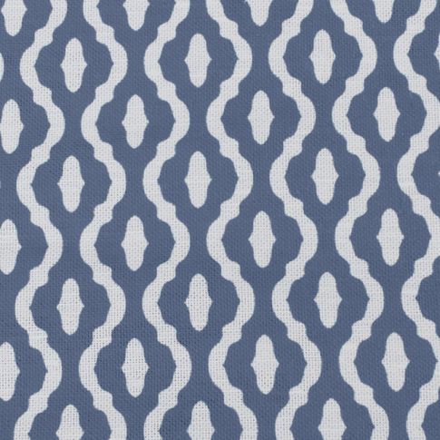 Oona Denim - White linen fabric, Blue abstract print