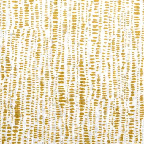 Dora-WHT-Dijon - White fabric with Mustard Abstract Print, 100% Linen