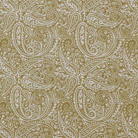 Gigi Dijon - White fabric with yellow paisley print, 100% linen