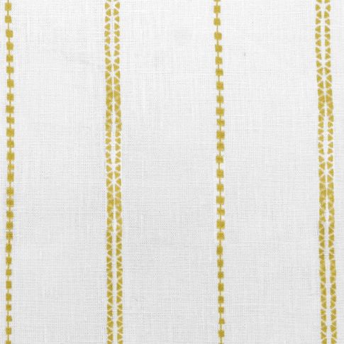 Inga Dijon - White fabric with Yellow decorative stripes, 100% Linen