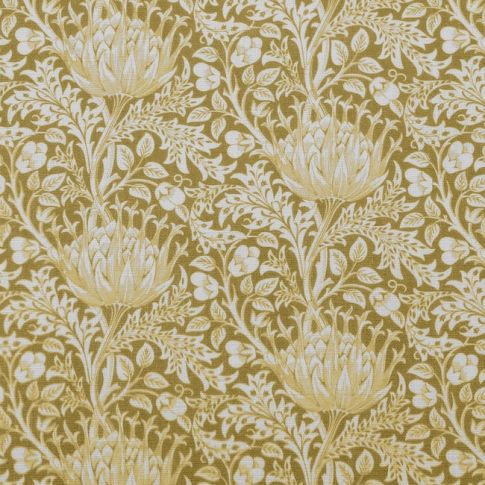 Katarina Dijon - White linen fabric with Yellow floral print