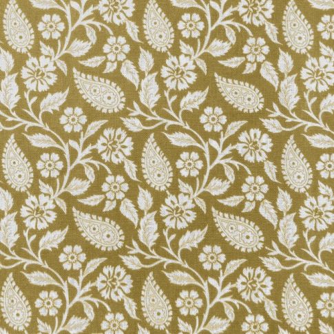 Sonja Dijon - White Linen fabric, Yellow paisley print