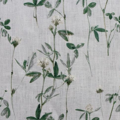Estelle White - Curtain fabric White / Green and Grey floral print