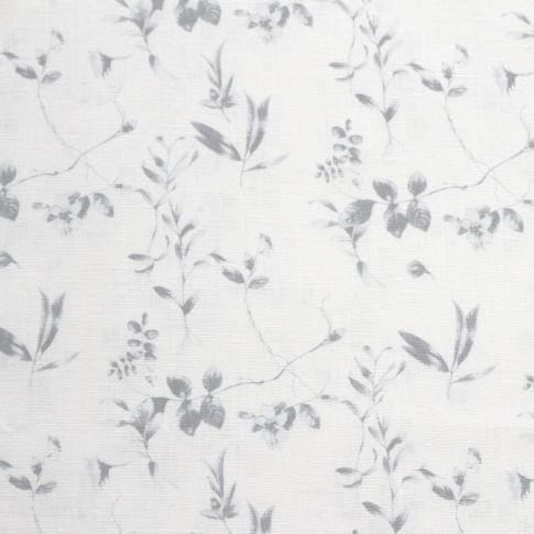 Flora Greige-WHT - White linen fabric with Grey botanical print