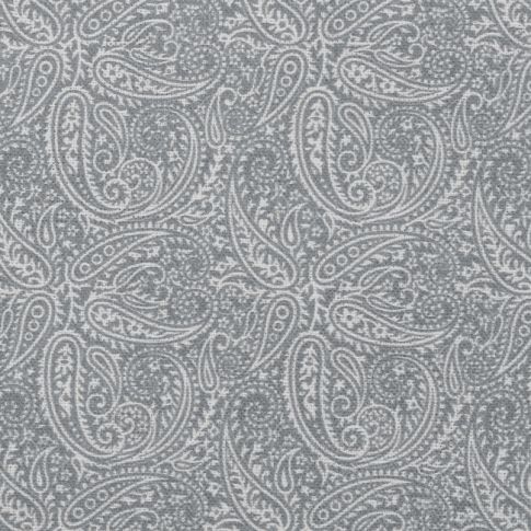 Gigi Greige - White fabric with grey paisley print, 100% linen