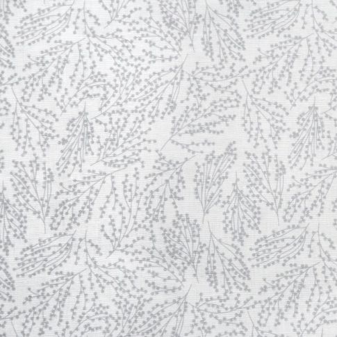 Lisbell Greige-WHT - White linen fabric with Grey botanical print