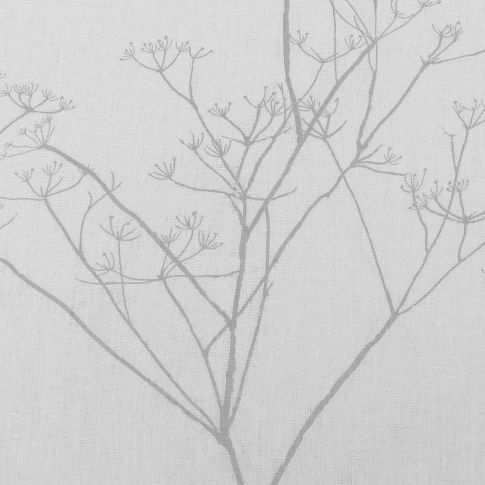 Cicely Grey Sand - White linen fabric, Grey botanical print