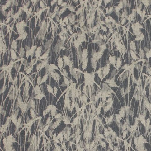 Hay Ash - Natural Linen Fabric with Grey botanical print