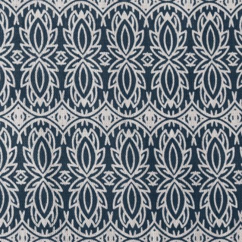 Kjersti Ink - White linen fabric, Dark Blue abstract print
