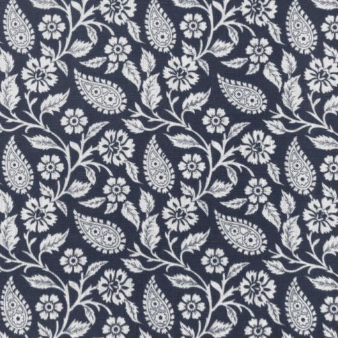 Sonja Ink - White Linen fabric, Blue paisley print