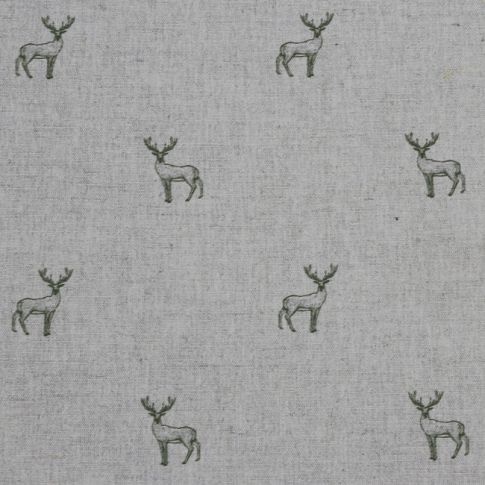 Deer Khaki - Curtain fabric with green pattern of deers