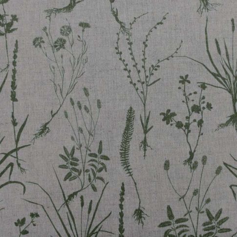Iida Khaki - Fabric for curtains, Green Botanical Print