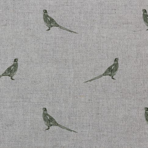 Pheasant Khaki - Curtain fabric with green pattern of pheasants