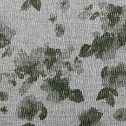 Rose Khaki - Natural curtain fabric, Green floral pattern
