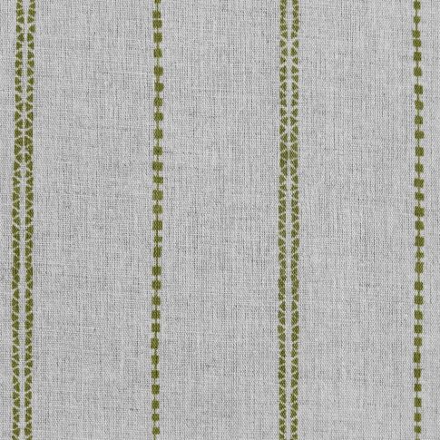 Inga-NAT Khaki - Natural fabric with Green decorative stripes, Linen Cotton mix