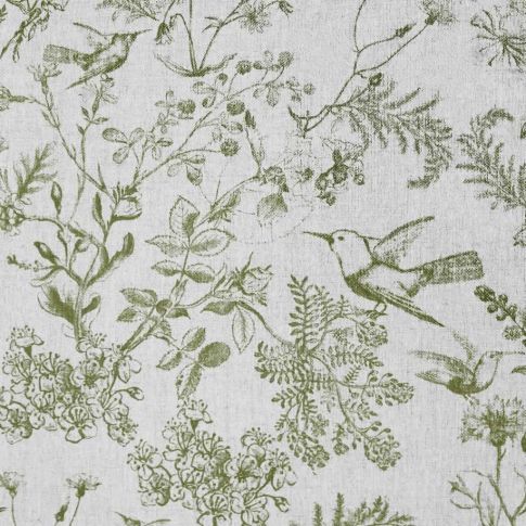 Marianne-INV Khaki - Curtain fabric with Green botanical print