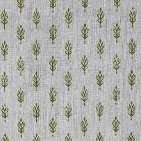 Sariann Khaki - Curtain fabric with Green botanical print