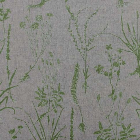 Iida Leaf- Fabric for curtains, Green Botanical Print
