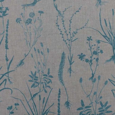 Iida Marine- Fabric for curtains, Blue Botanical Print