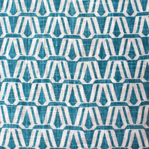 Ilva Marine - White linen fabric, Blue contemporary print