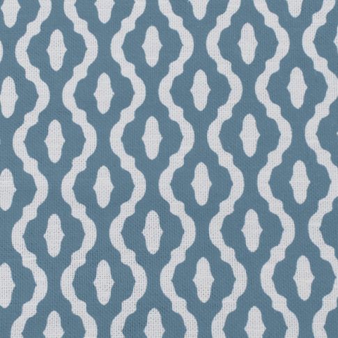 Oona Marine - White linen fabric, Blue abstract print