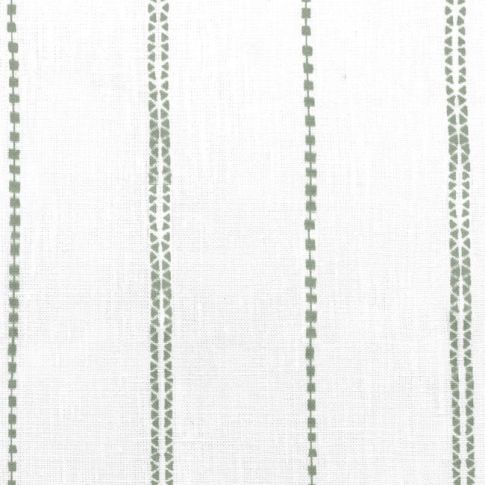 Inga Meadow - White fabric with Green decorative stripes, 100% Linen