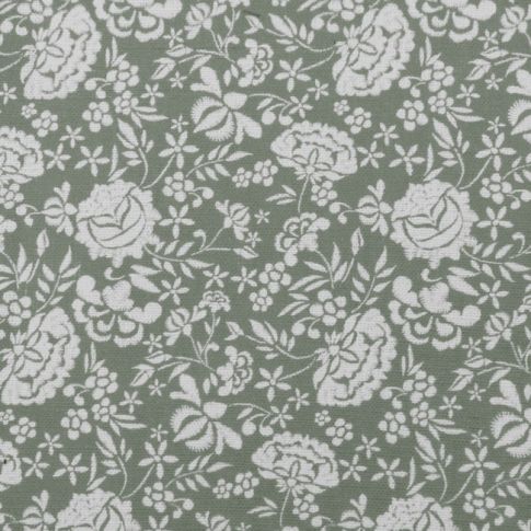 Paola Meadow - White Linen fabric, Green floral print