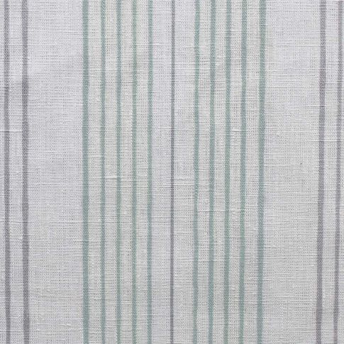 Else Meadow WHT- Linen curtain fabric, meadow green & grey stripes