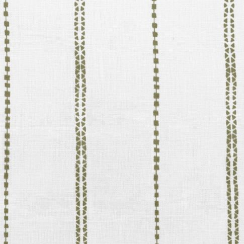 Inga Moss - White fabric with Green decorative stripes, 100% Linen