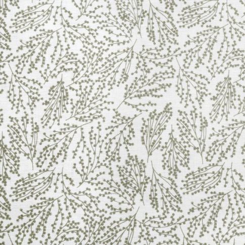 Lisbell Moss-WHT - White linen fabric with Green botanical print