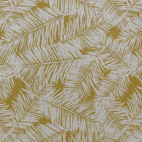 Gabi Mustard - Curtain fabric, Yellow botanical leaf pattern